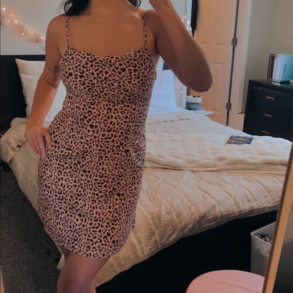 Pink and brown cheetah print mini dress